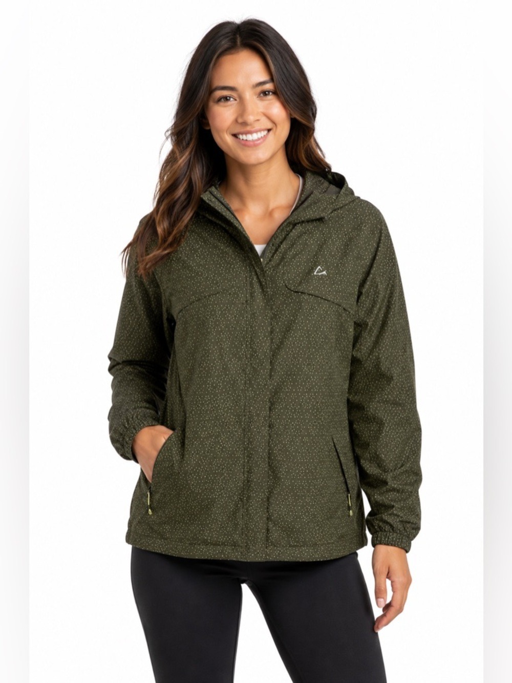 Paradox Women’s Green Polka Dot Full Zip Hooded Rain Jacket Size Medium